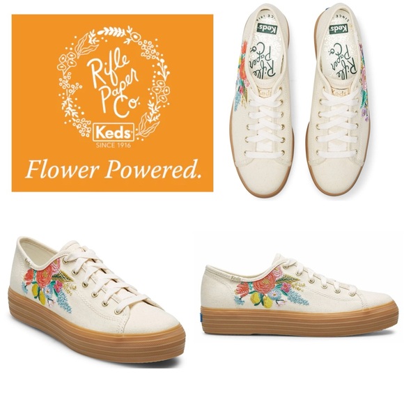 Rifle Paper Co. Shoes - KEDS x RIFLE PAPER CO. Triple Kick Embroidered Floral Garden Party Linen Sneaker